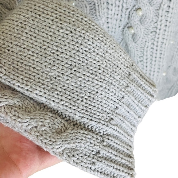 LILY Morgan Light Grey Minimalism Pearl Detail Grandma Core Sweater SZ XL - Picture 7 of 11